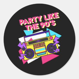 Sticker Rond 90s Theme Party Retro Ghetto Blaster Legend
