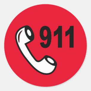 STICKER ROND 911 NUMÉRO DE TÉLÉPHONE ROUGE D'URGENCE AIDE M