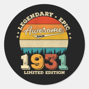 Sticker Rond 91 Ans Awesome depuis 1931 91e Anniversaire Cadeau