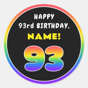 Sticker Rond 93e anniversaire : Arc-en-ciel coloré # 93, Nom pe