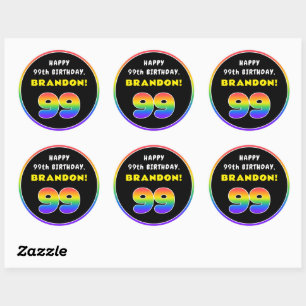 Sticker Rond 99e anniversaire : Arc-en-ciel coloré # 99, Nom pe