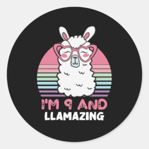 Sticker Rond 9 ans Anniversaire lamazing 9e anniversaire Llama