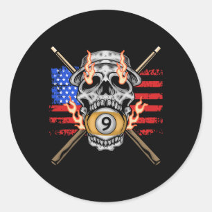 Sticker Rond 9 Billard Billard Joueur Drapeau Américain Bi Crân