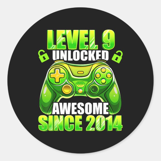 Sticker Rond 9 Déverrouillé Awesome 2014 jeu vidéo 9e anniversa (Devant)