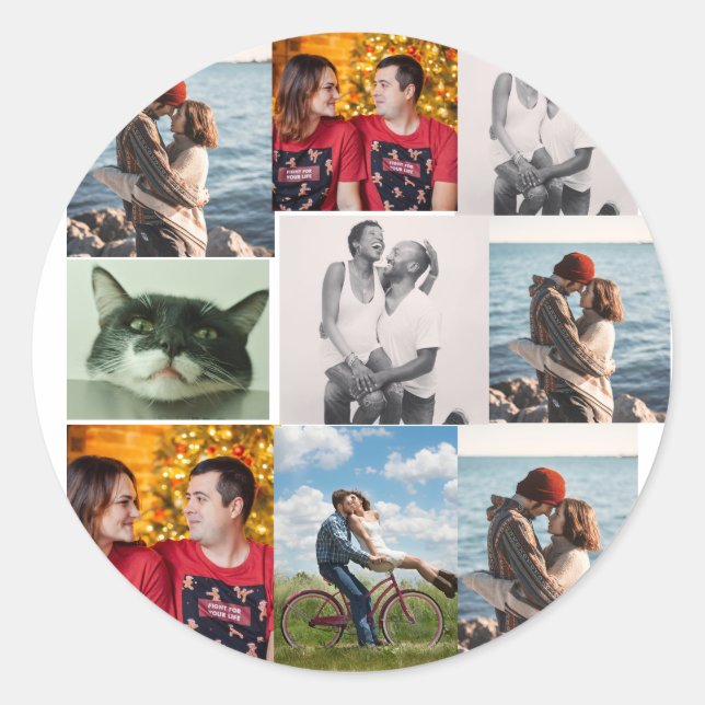 Sticker Rond 9 Photo Custom Personalized Collage (Devant)