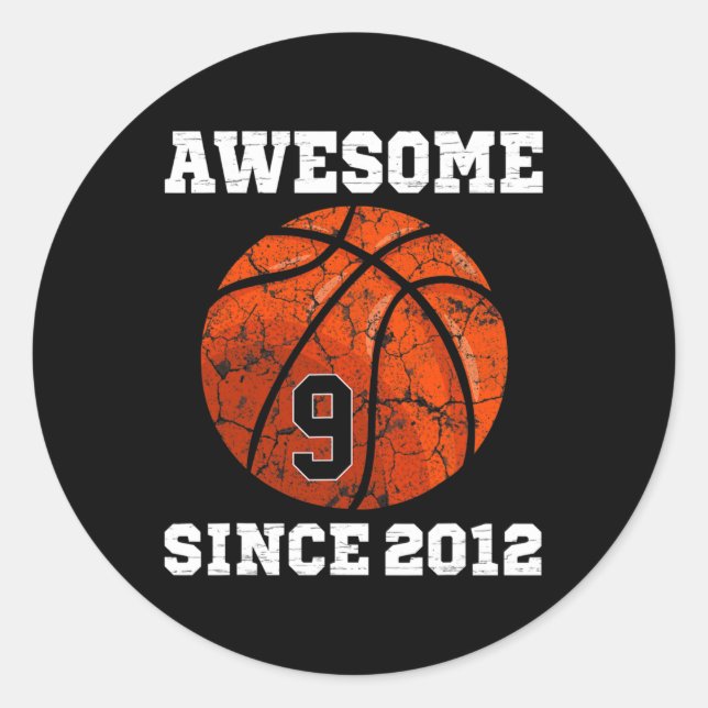 Sticker Rond 9e anniversaire Basketball Lover cadeau 9 ans Vin (Devant)