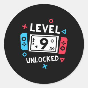 Sticker Rond 9e anniversaire Chemise garçon niveau 9 jeu vidéo