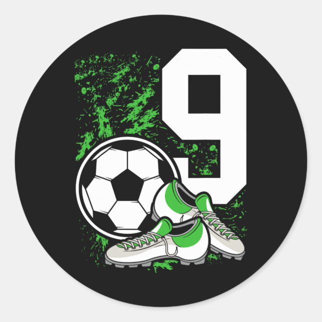 Sticker Rond 9e anniversaire garçons 9 ans Football joueur B (Devant)