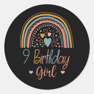 Sticker Rond 9e anniversaire Rainbow Compte à rebours 9 ans An