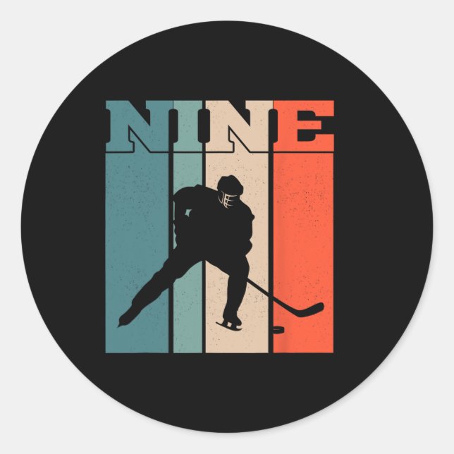 Sticker Rond 9e anniversaire Rétro Hockey sur glace 9 ans Garço (Devant)