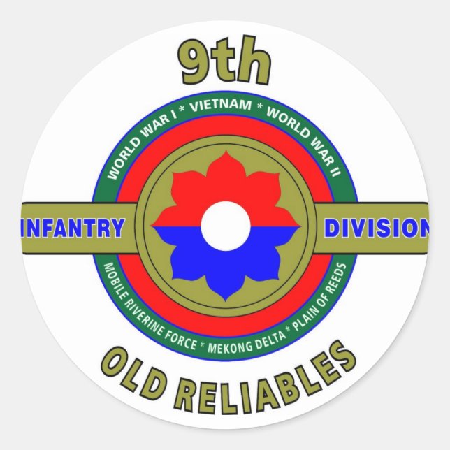 STICKER ROND 9E DIVISION D'INFANTERIE "ANCIENS PRODUITS FIABLES (Devant)
