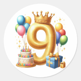 Sticker Rond 9ème anniversaire en or