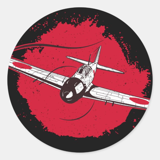 Sticker Rond A6M Zero | World War 2 Japanese Plane Retro (Devant)