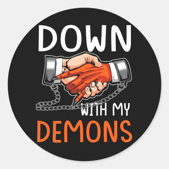 Sticker Rond A bas mes démons Deal Handshake Esthétique Humou (Devant)