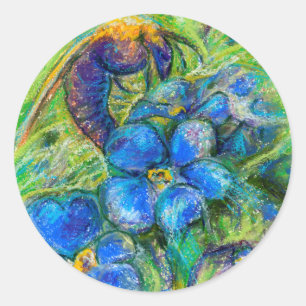 Sticker Rond A Bee & Forget-me-not Flowers