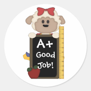 Sticker Rond A+ Bon Travail ! - Mignonne Mouton