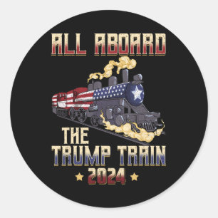 Sticker Rond À bord du Trump Train 2024 American Flag 1