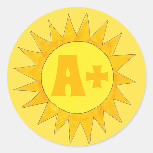 Sticker Rond A+ Bright Student Reward Yellow Sunshine Teacher (Devant)
