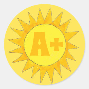 Sticker Rond A+ Bright Student Reward Yellow Sunshine Teacher