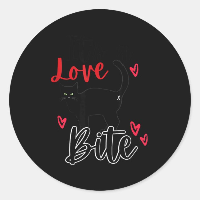 Sticker Rond A Cat Bite Means Love, Kitty Valentines  (Devant)