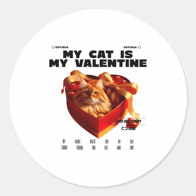 Sticker Rond A Cat In The Box Therapy Happy Valentine Day Funny (Devant)
