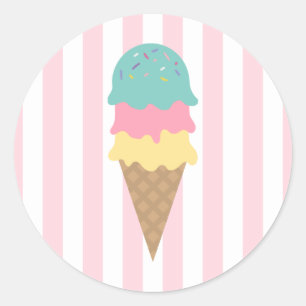 Sticker rond à cône de crème glacée striée