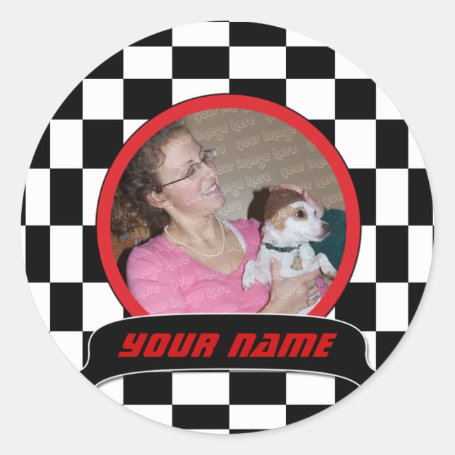 Sticker Rond à damiers Carré (Devant)