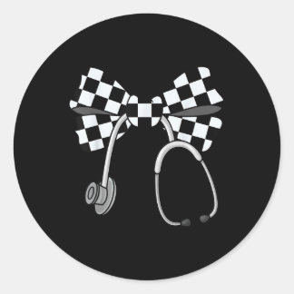 Sticker Rond à damiers Coquette Infirmière Stethoscope Bow À da