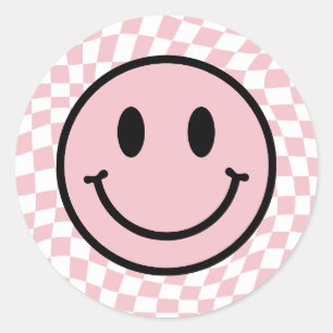 Sticker Rond à damiers sourire rose vif