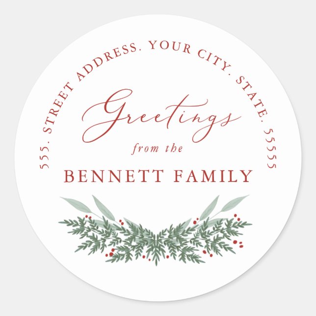 Sticker Rond À feuillage persistant et Berries, adresse de reto (Devant)