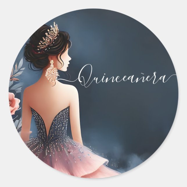 Sticker Rond À Glam Ball Gown Spark Dark Navy Blue Quinceanera (Devant)