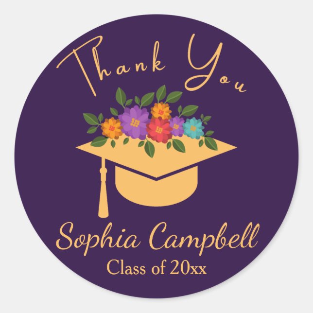 Sticker rond à graduation florale violet (Devant)
