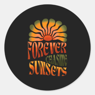 Sticker Rond À jamais en quête de couchers de soleil été rétro