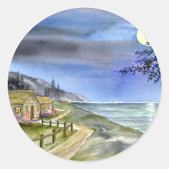 Sticker Rond À la lumière de la lune argentée (Devant)