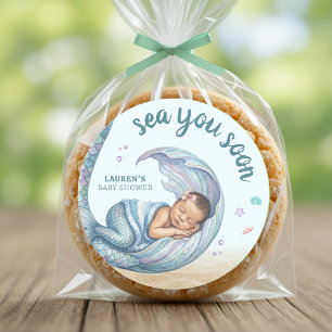 Sticker Rond À la Mer Bientôt Baby Shower Sirène