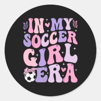 Sticker Rond À l'ère de ma fille footballeuse Rétro Groovy Fill