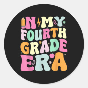 Sticker Rond À l'ère de ma quatrième année Groovy Retour à l'éc