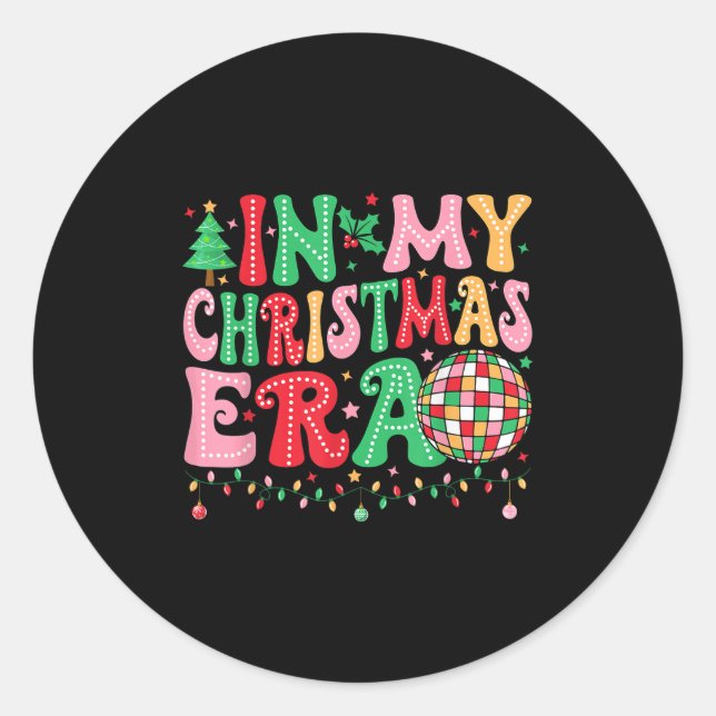 Sticker Rond À l'ère de Noël Joyeux Noël Arbre de Noël Joyeux N (Devant)