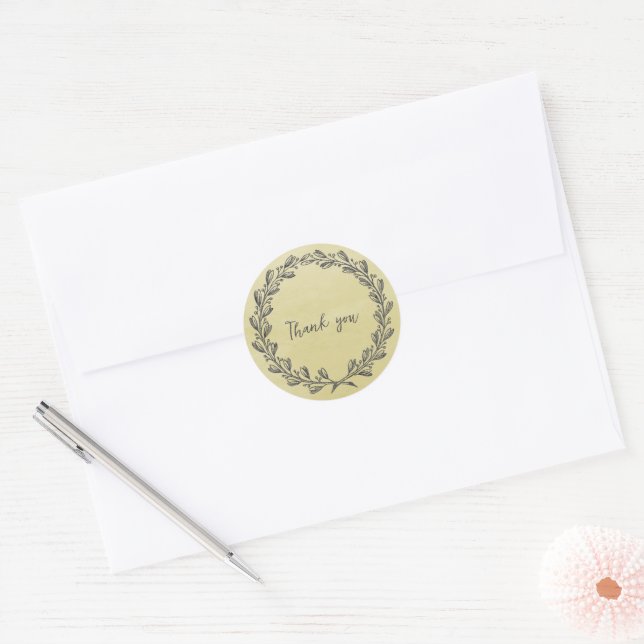 Sticker rond à Merci de couronne jaune classique (Enveloppe)