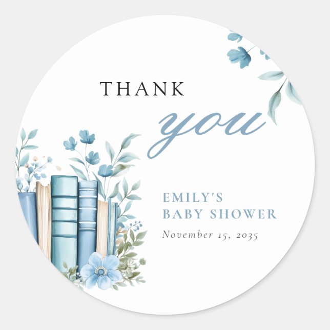 Sticker Rond A New Chapter Blue Baby Shower (Devant)