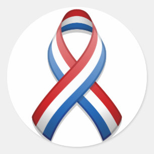 Sticker rond à ruban rouge, blanc et bleu