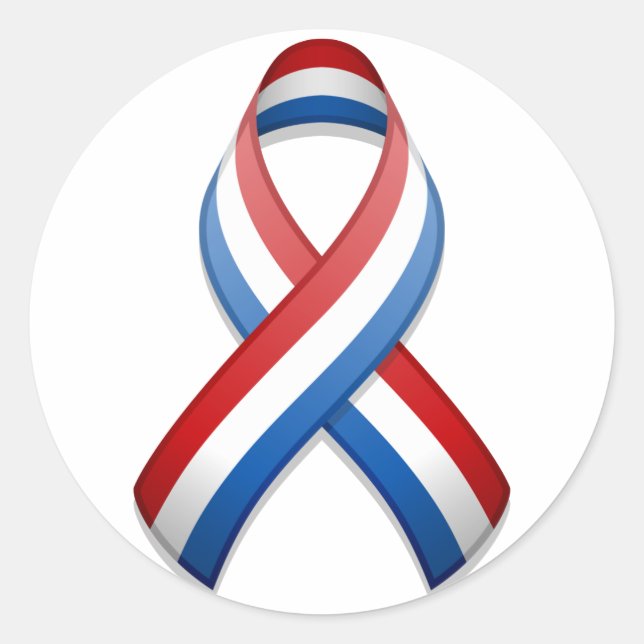 Sticker rond à ruban rouge, blanc et bleu (Devant)