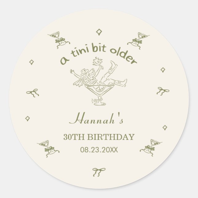 Sticker Rond A Tini Bit Older Espresso Martini Bow Birthday (Devant)