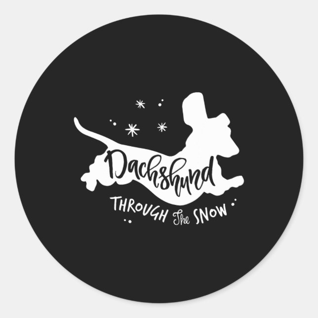 Sticker Rond A travers la neige Dachshund Noël Wiener Dog Xm (Devant)