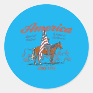 Sticker Rond Aamerica Terre du cheval de l'Ouest 4 juillet