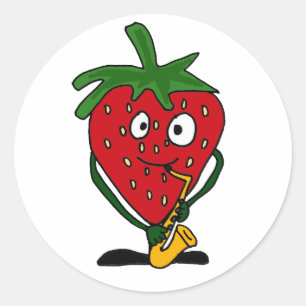 Sticker Rond AB- Fraise Jouer du saxophone