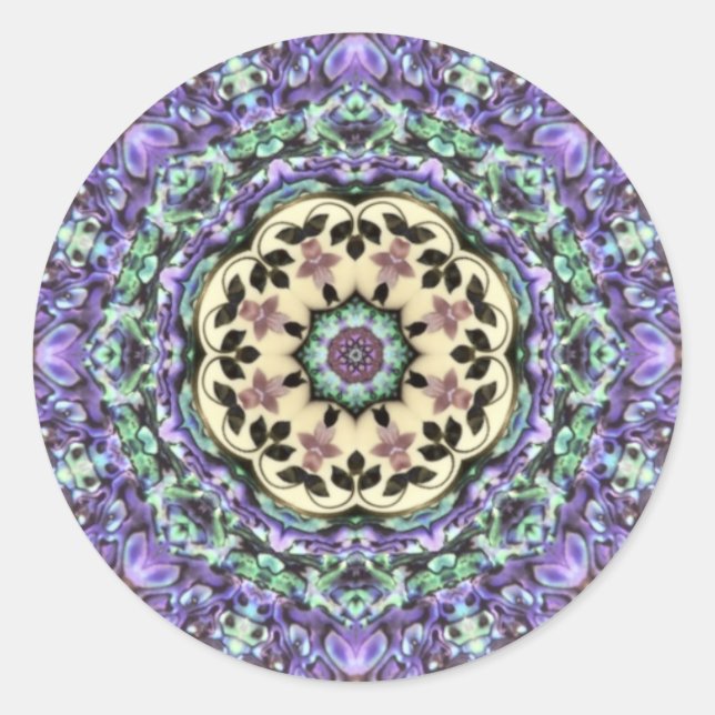 Sticker Rond ABALONE ~ Irridescente Paua Shell Kaleidoscope (Devant)