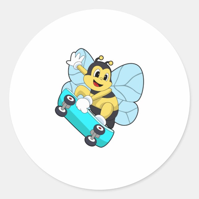 Sticker Rond Abee comme patineur avec skateboard (Devant)