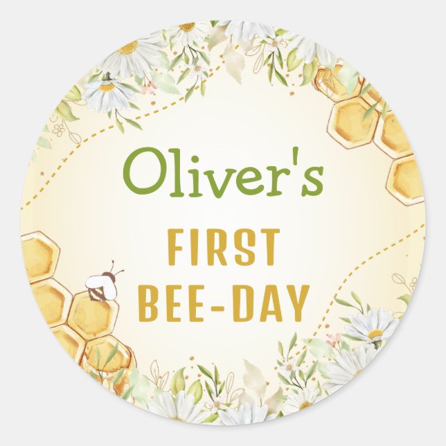 Sticker Rond Abeille 1er fête d'anniversaire Jaune garçon Bumbl (Devant)