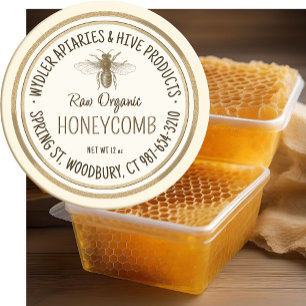 Sticker Rond Abeille à miel biologique brute Grunge Gold Bordur